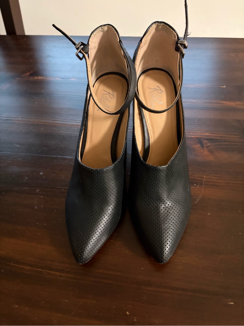 Women's Black Pointed Toe Ankle Strap Heels